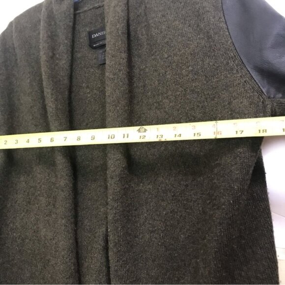 Danier Open Front Cardigan Sweater Leather Sleeves Slits Cashmere Wool Blend Top - Picture 12 of 13